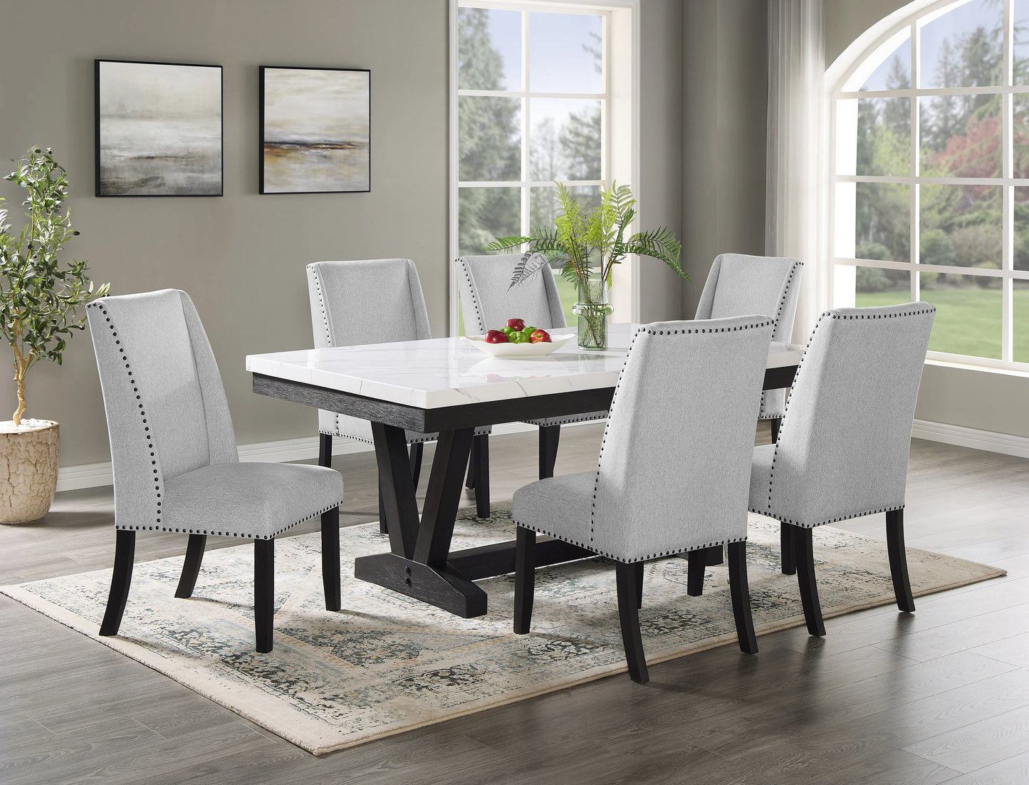 5pc TBL/WING CHAIRS,BENCH fuax marable