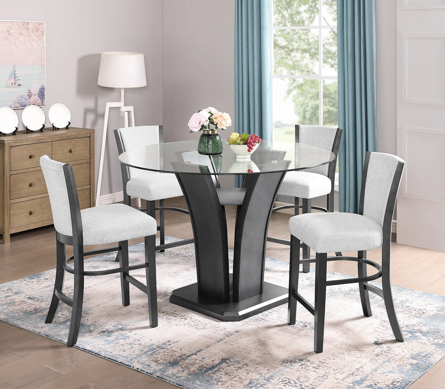 5 pcs DOVE COUNTER HEIGHT Glass Top DINING