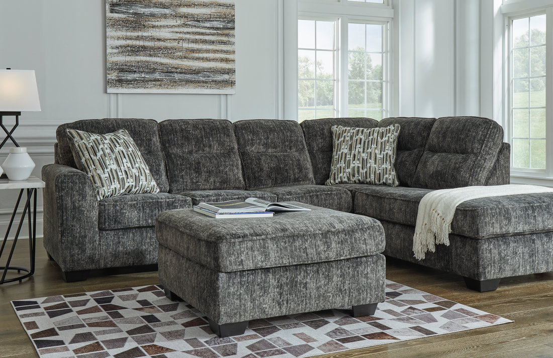 Gunmetal Plush Fabric Sectional with Chaise