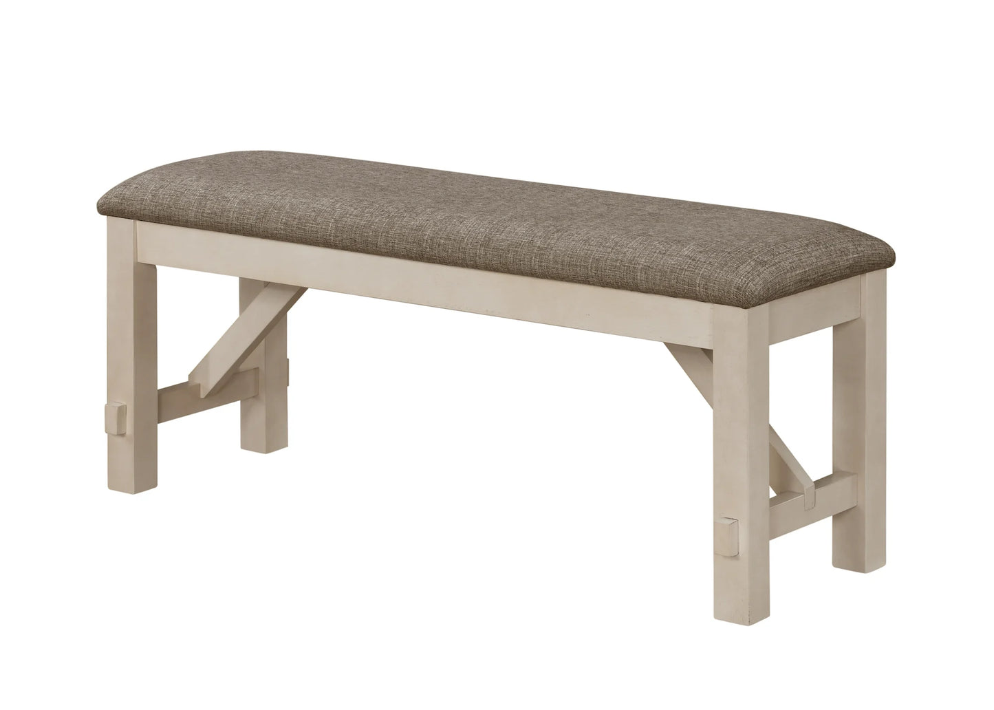 6P W/BENCH CHALK WARMGREY dinng table