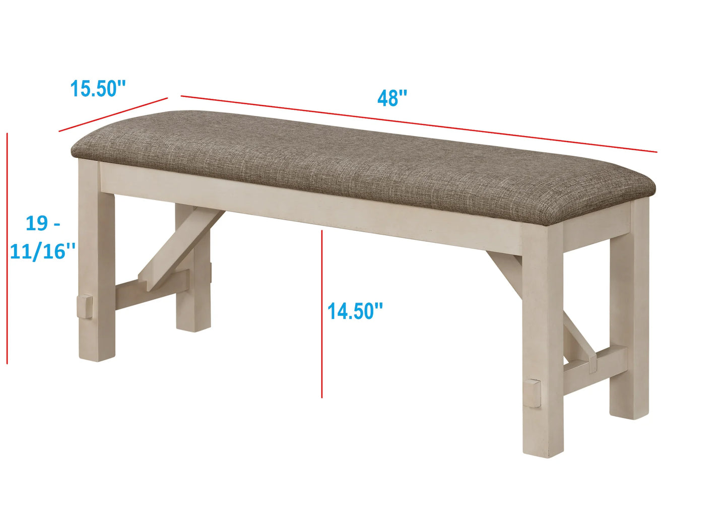 6P W/BENCH CHALK WARMGREY dinng table