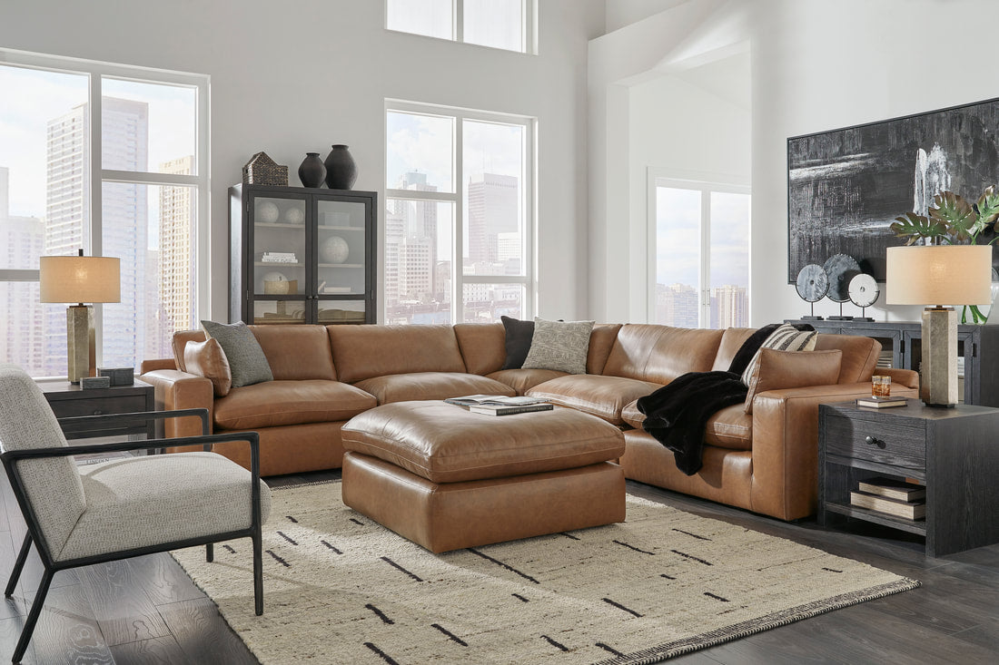 Ashford Genuine Leather Corner Sectional (Caramel)