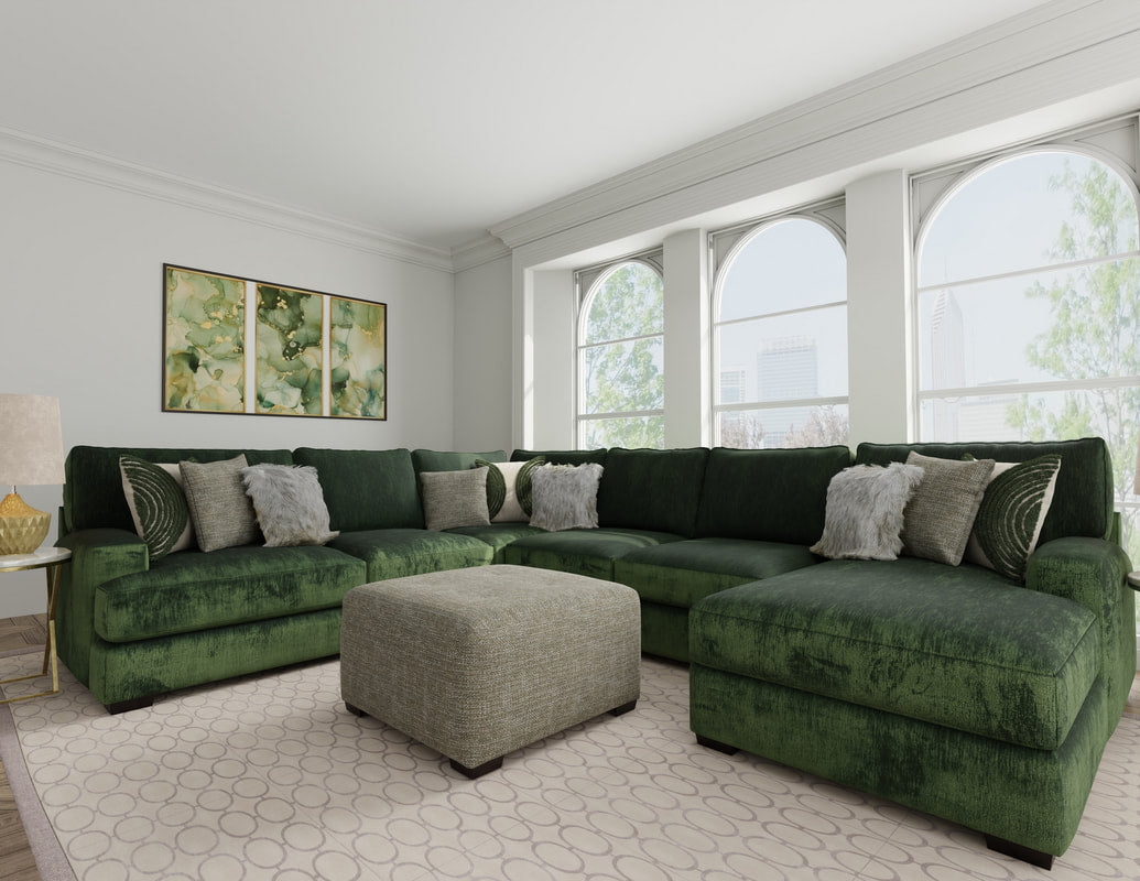 Luscious Pine 3-Piece Velvet Sectional with USB Charging