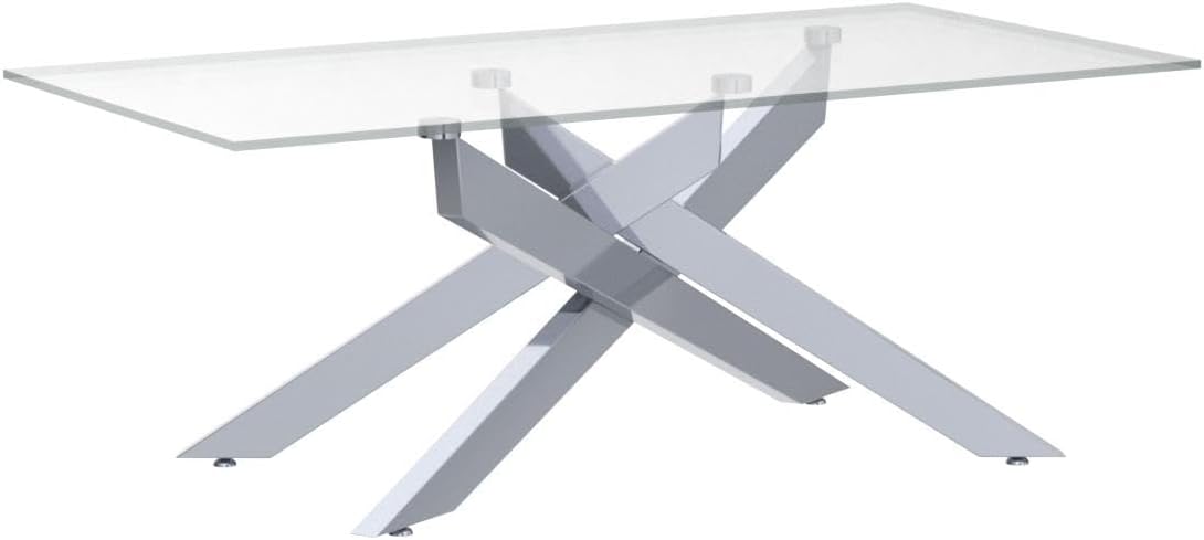 Rectangle Modern Coffee Table, Tempered Glass Top and Metal Tubular Leg,