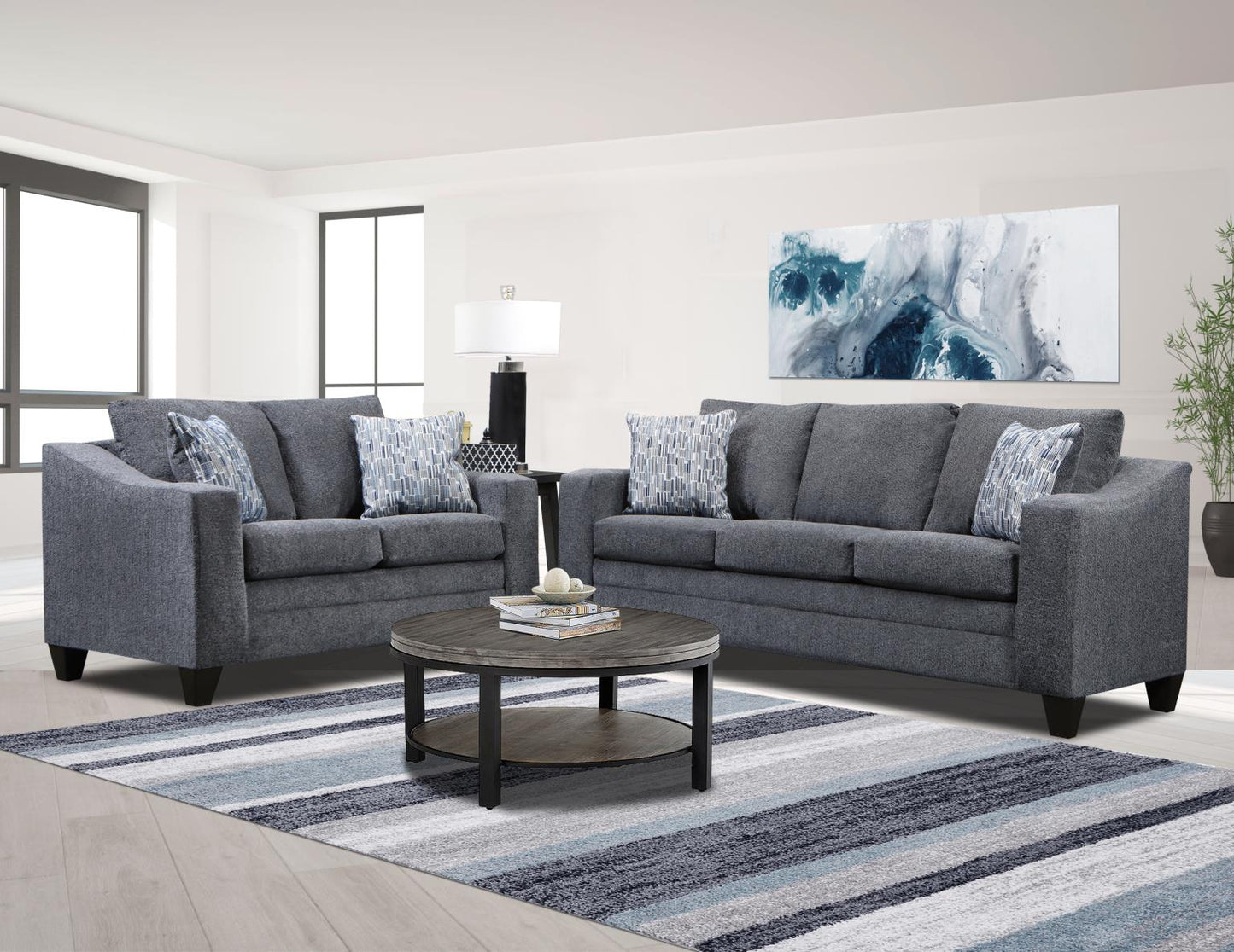 dark grey -sofa and love seat