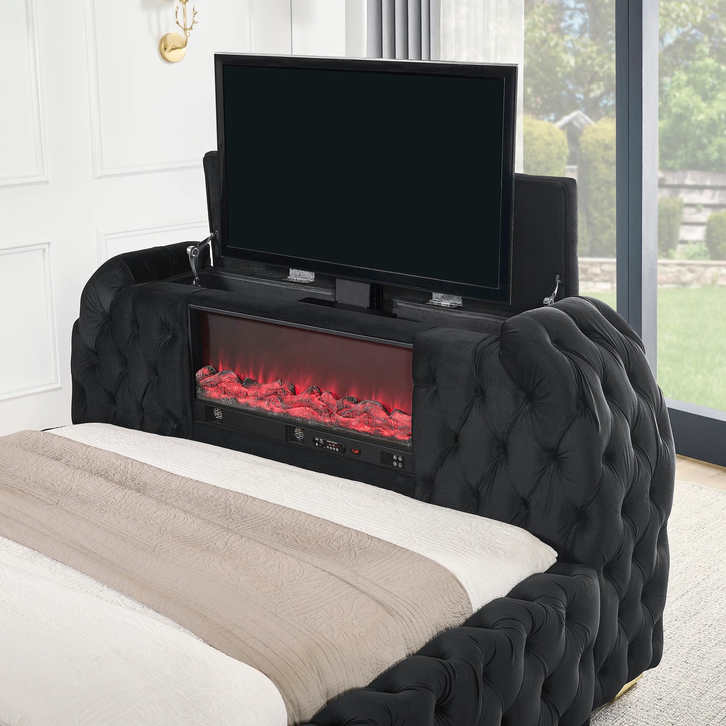 B5 Black Bed W/FIREPLACE,TV LIFT