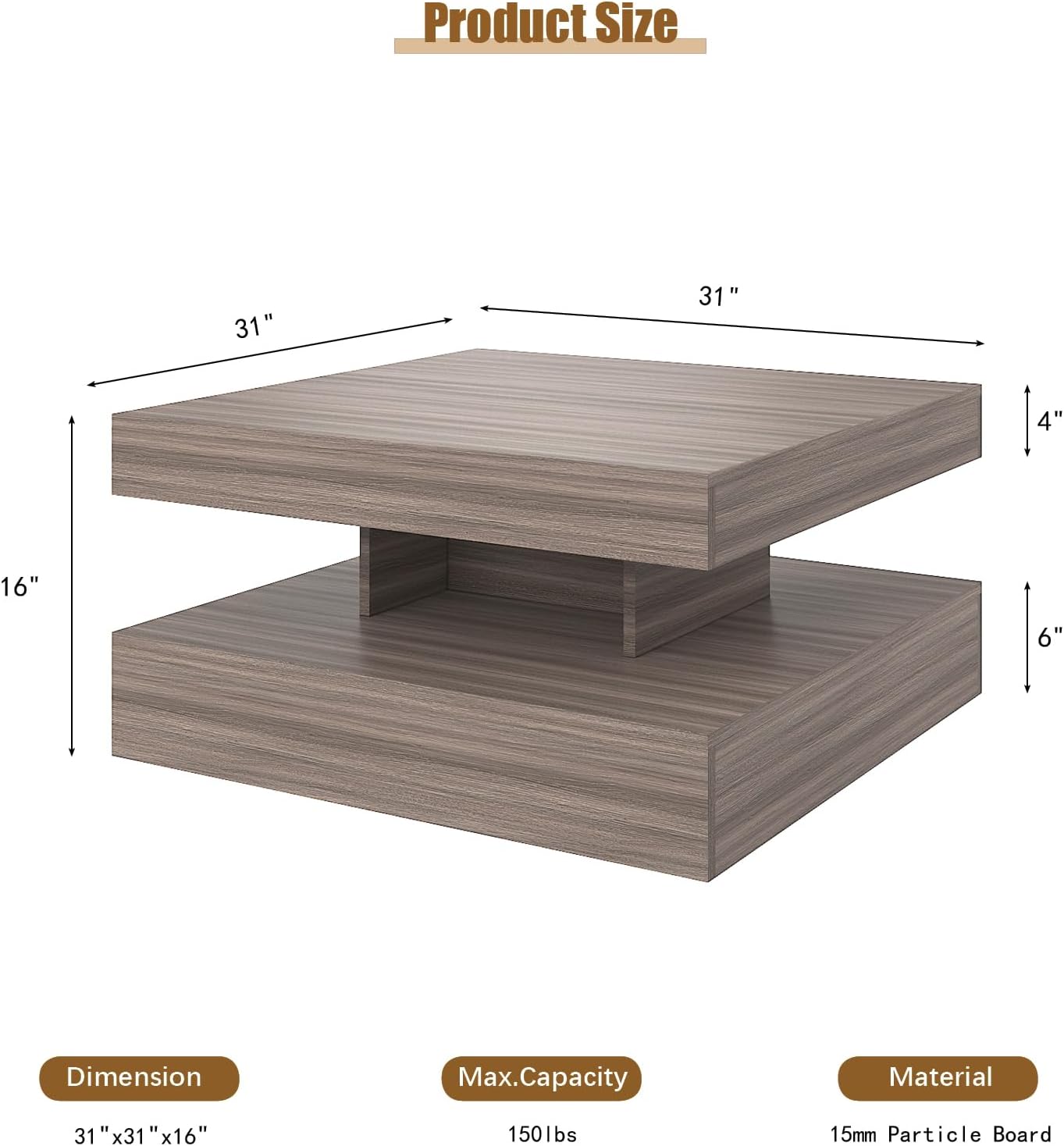 LED Coffee Table for Living Room, Living Room -Grey Wood