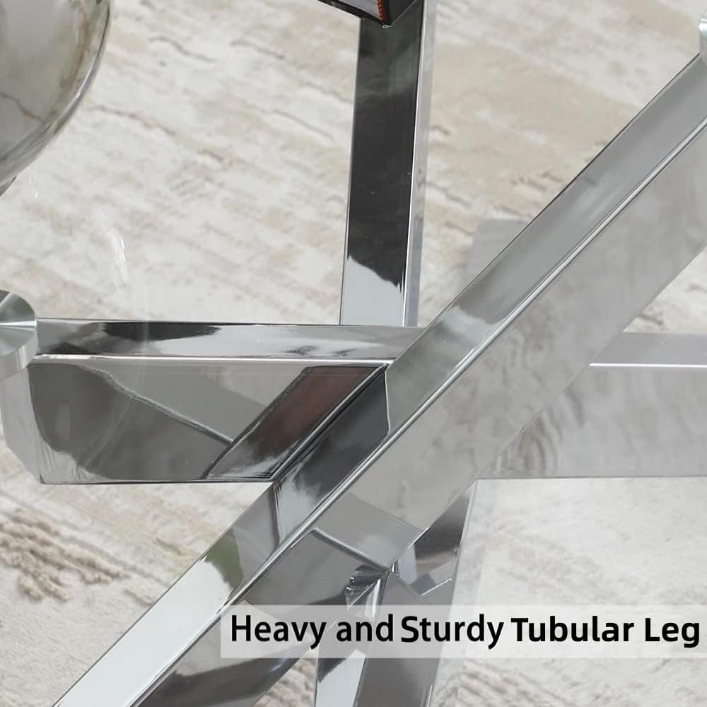 Rectangle Modern Coffee Table, Tempered Glass Top and Metal Tubular Leg,