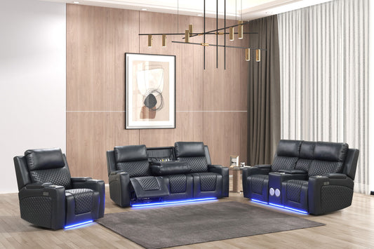 3 peiece leather  sofa LED/Bluooth speaker charging ports