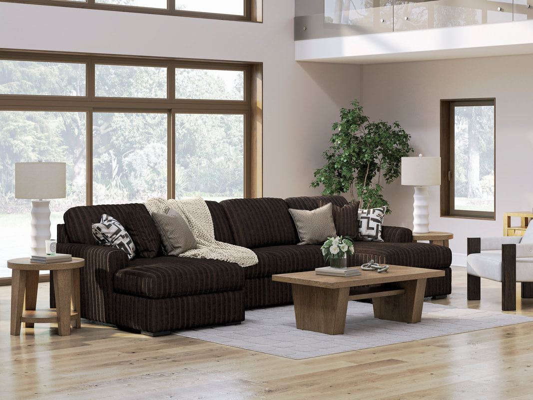 Chocolate Corduroy 3-Piece Sectional with Dual Chaise