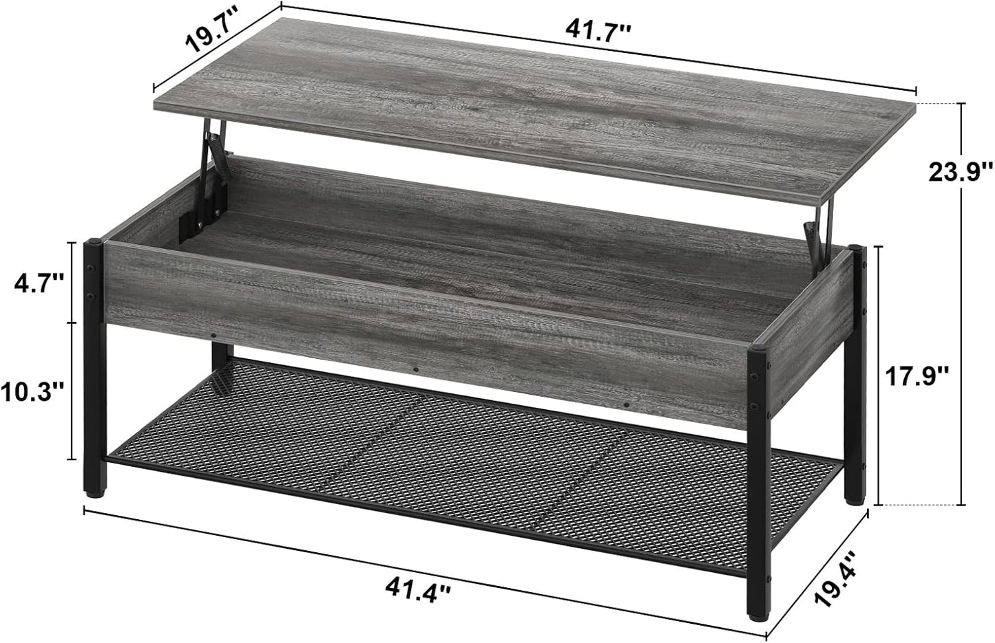 Black oak Lift Top Coffee Table with Storage Shelf and Hidden Compartment,