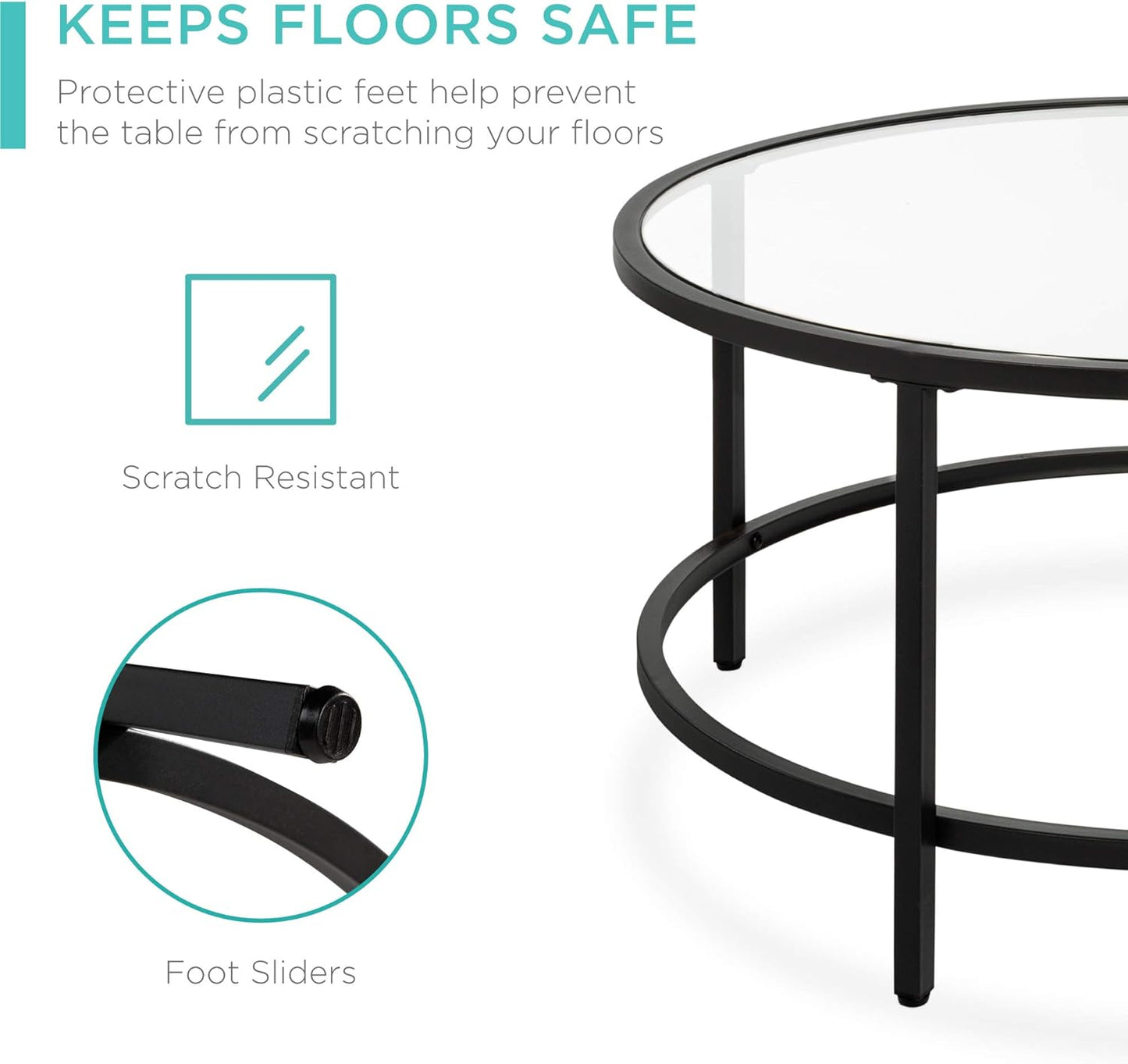 Modern Round Tempered Glass Accent Side Coffee Table