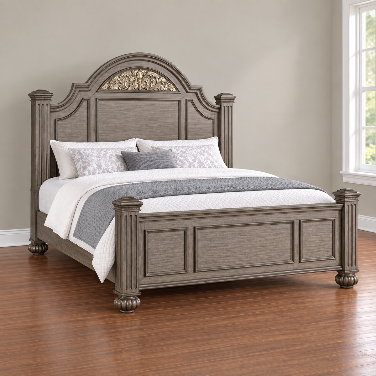 FoA Laurelcrest Floral Panel Bedroom Set | 4PC | Gray |