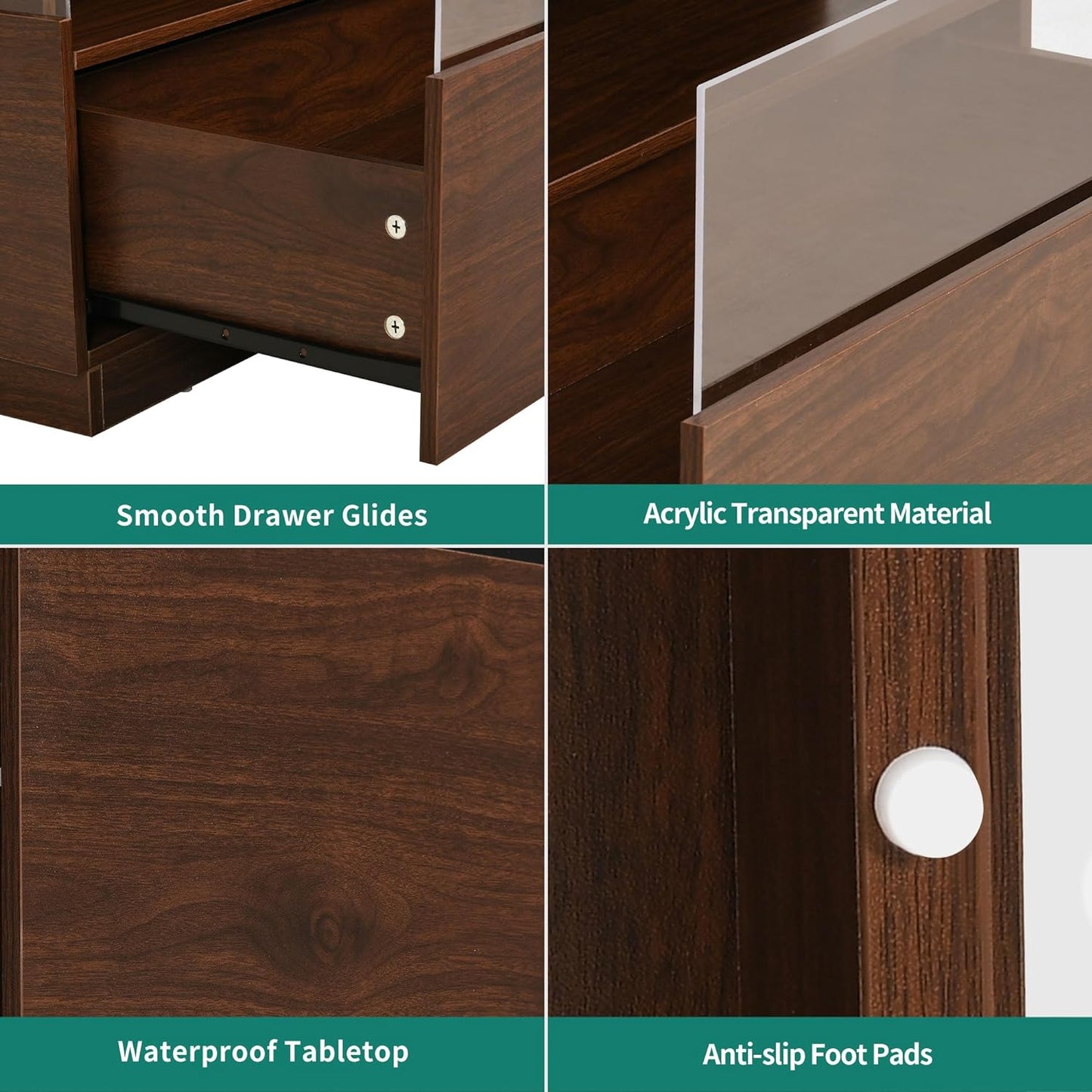 LED Coffee Tables for Living Room with Storage 2 Drawers, Brown color