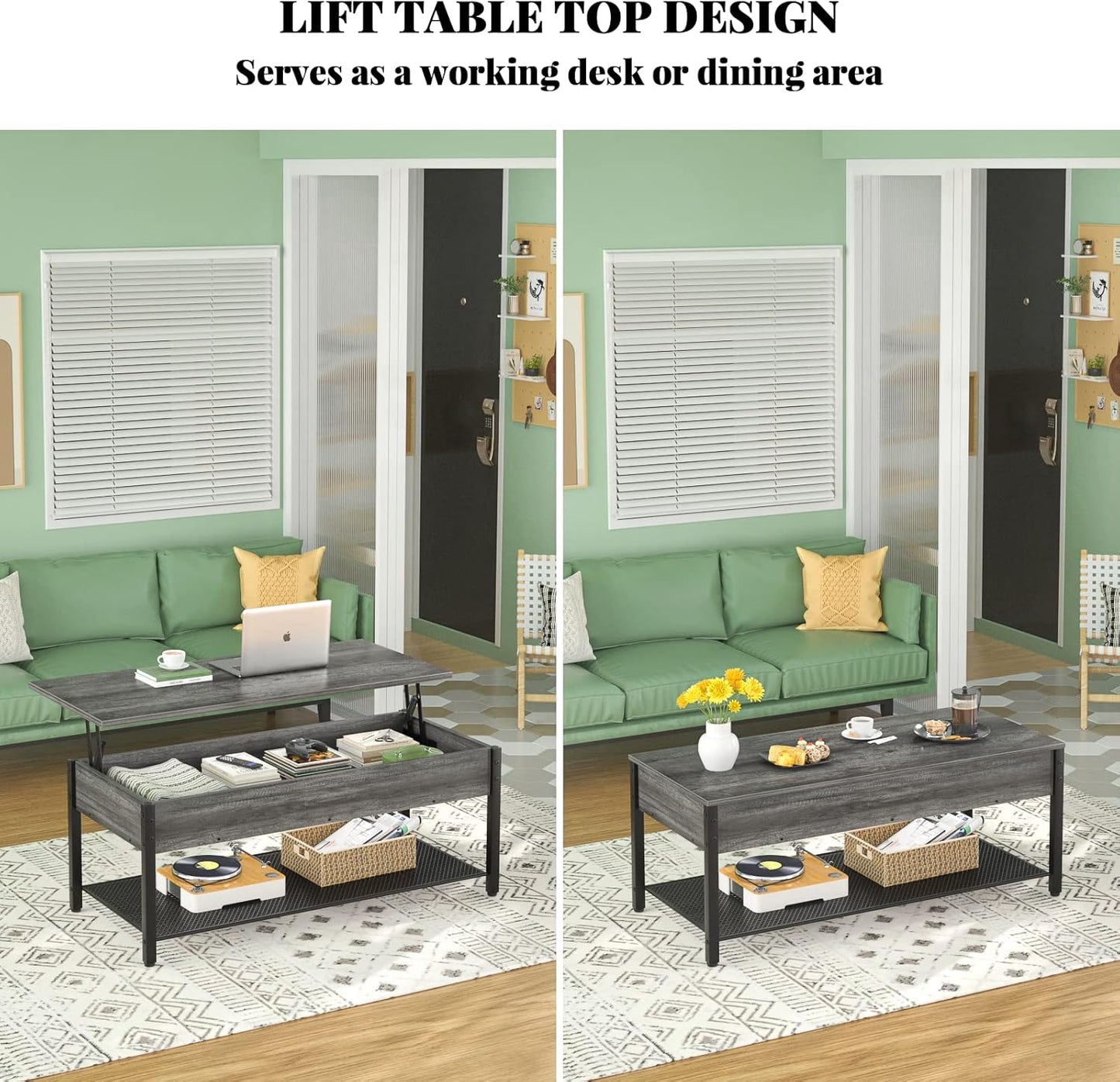 Black oak Lift Top Coffee Table with Storage Shelf and Hidden Compartment,
