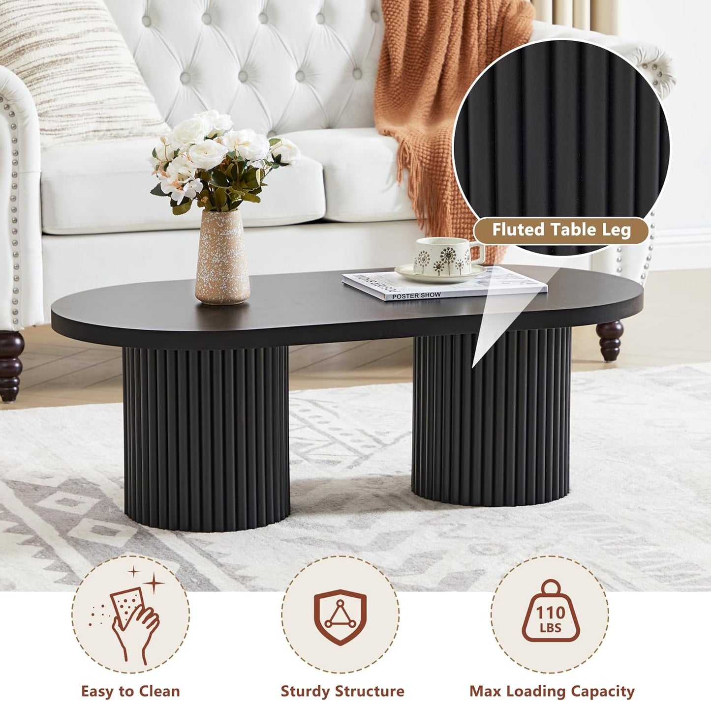 Oval Fluted Coffee Table,