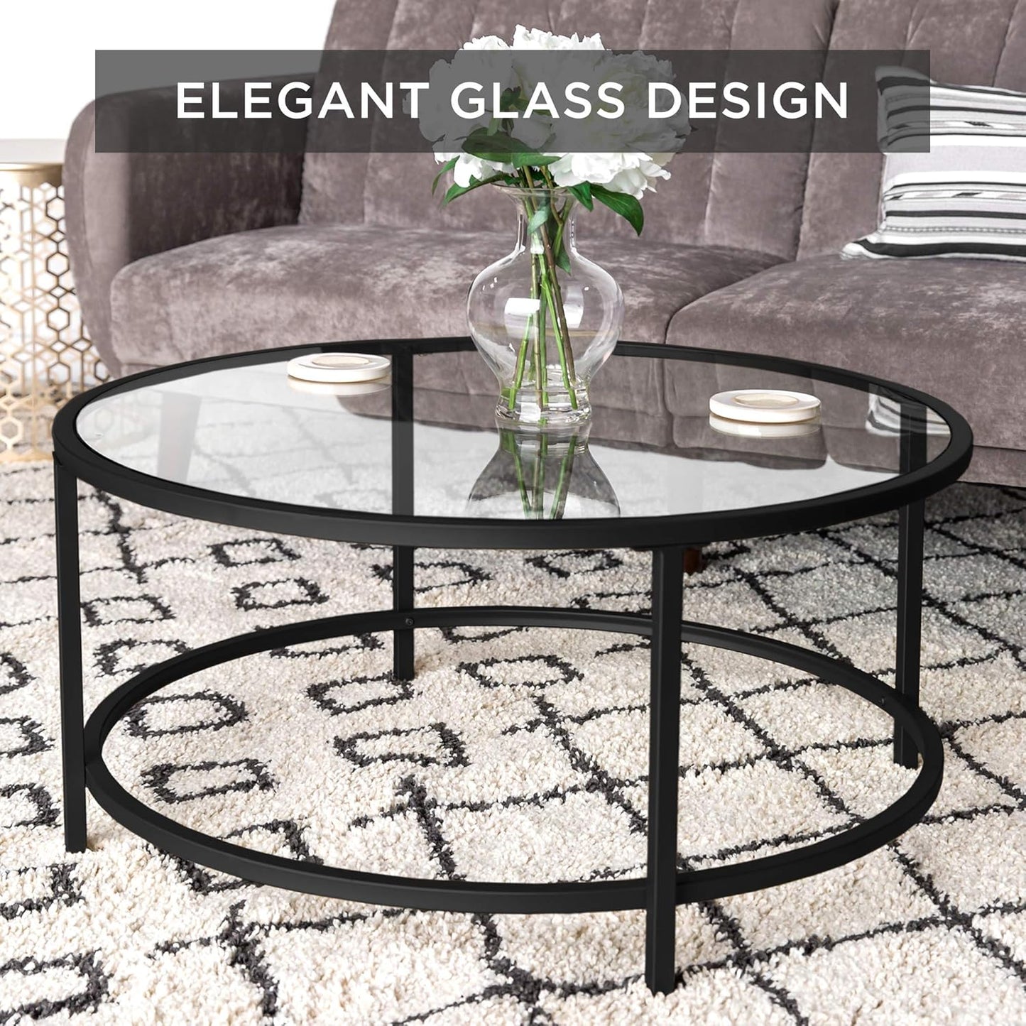 Modern Round Tempered Glass Accent Side Coffee Table