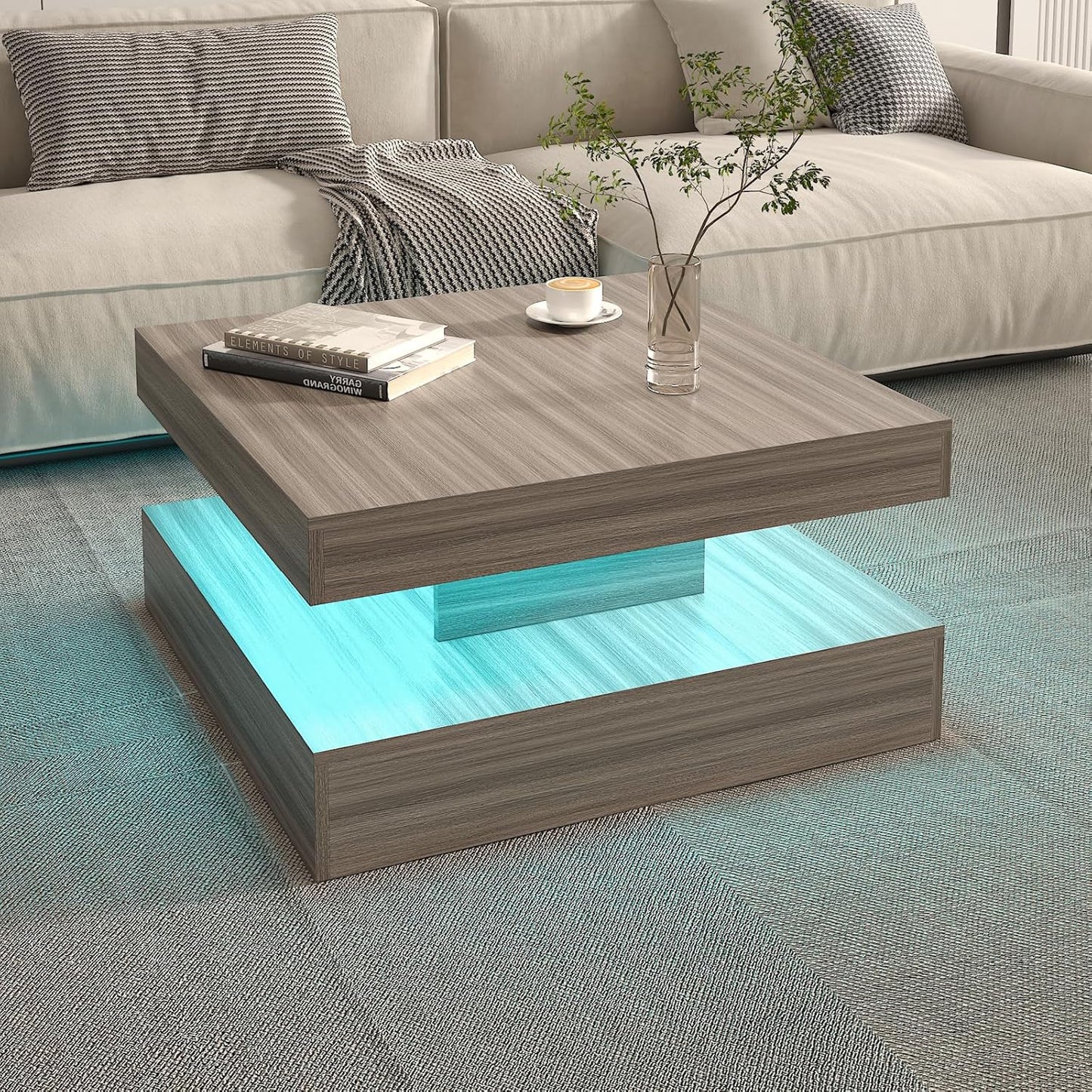 LED Coffee Table for Living Room, Living Room -Grey Wood