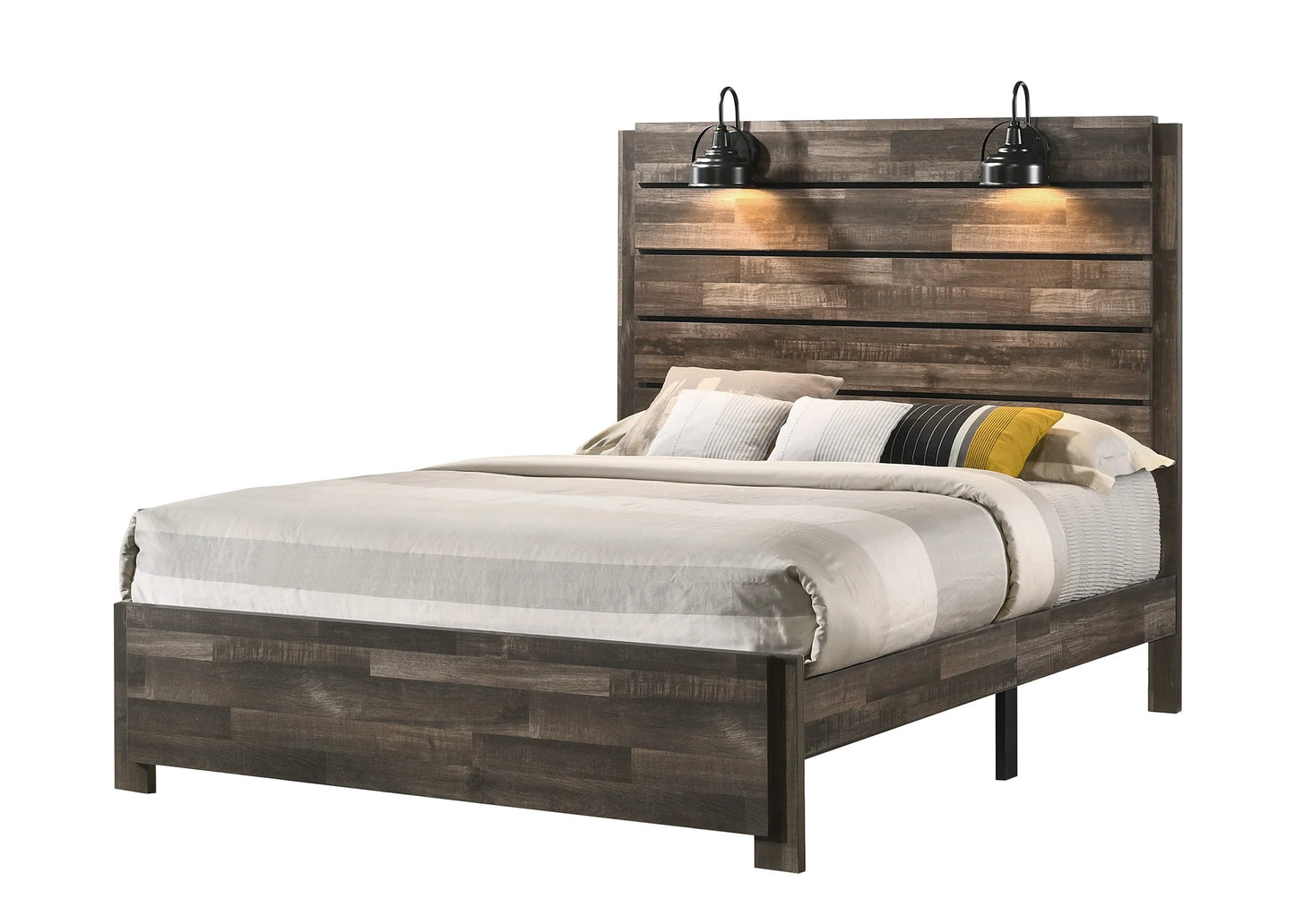 B7 5pcs Brown Bedroom Set with lights overboard