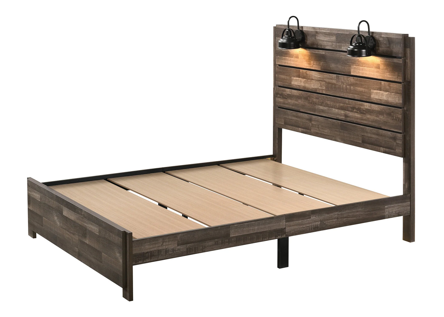 B7 5pcs Brown Bedroom Set with lights overboard