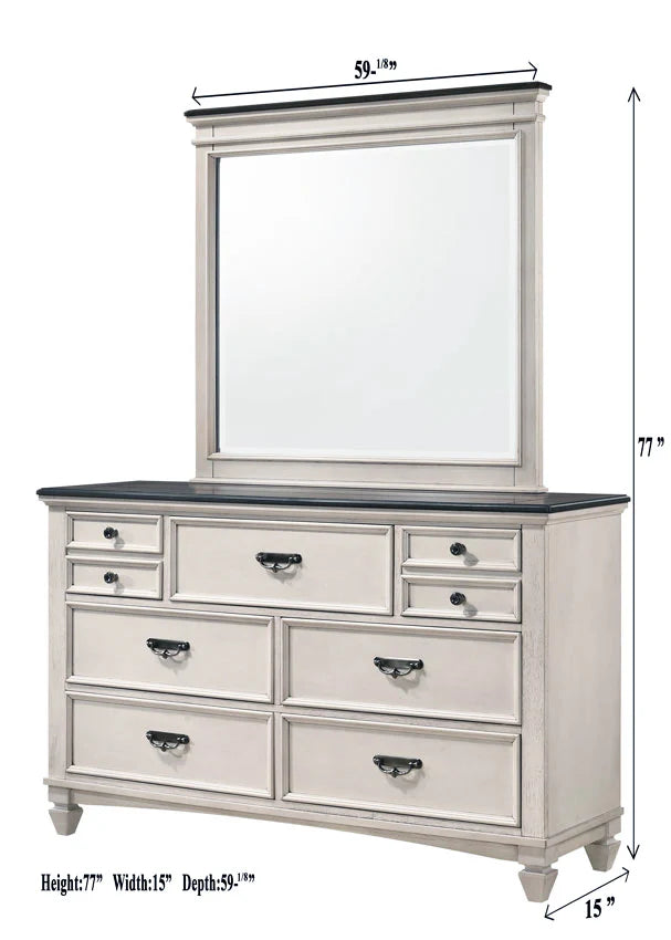 B9 5 pcs White/Brown Panel Bedroom Set