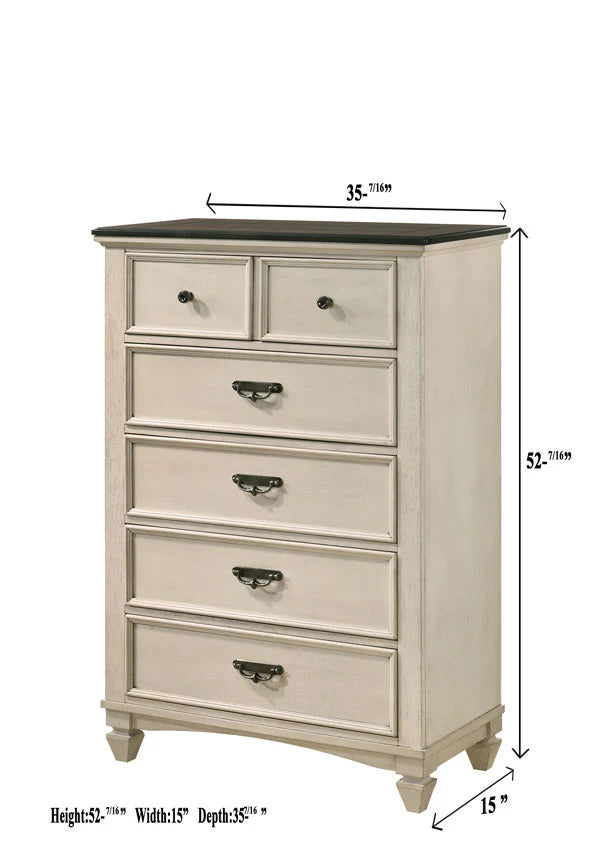 B9 5 pcs White/Brown Panel Bedroom Set