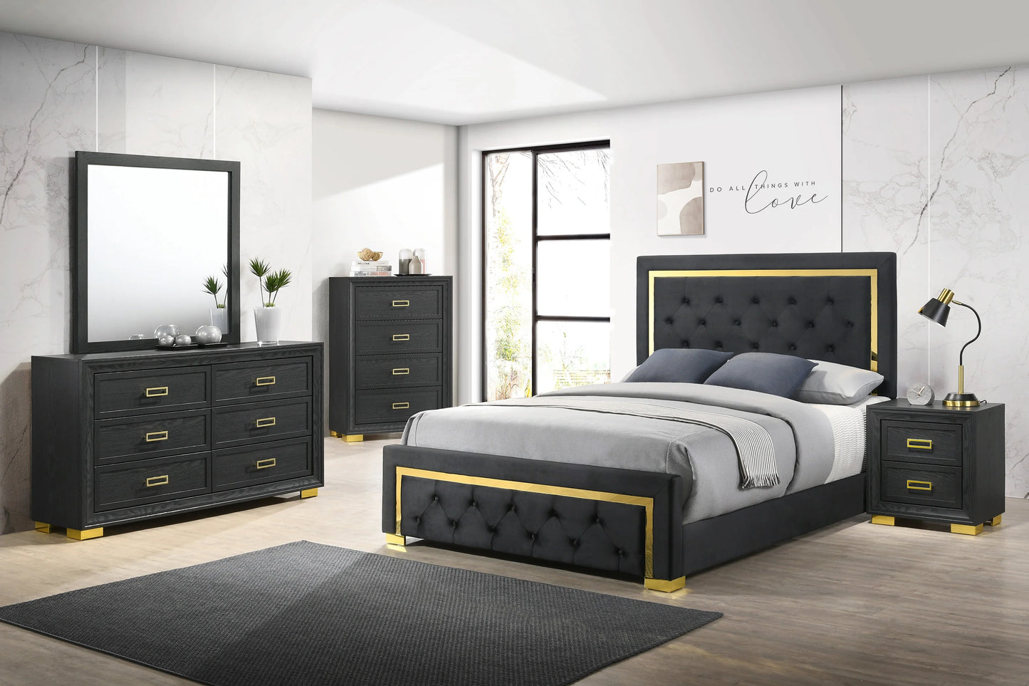 b10 Black and gold 5 pc bed set