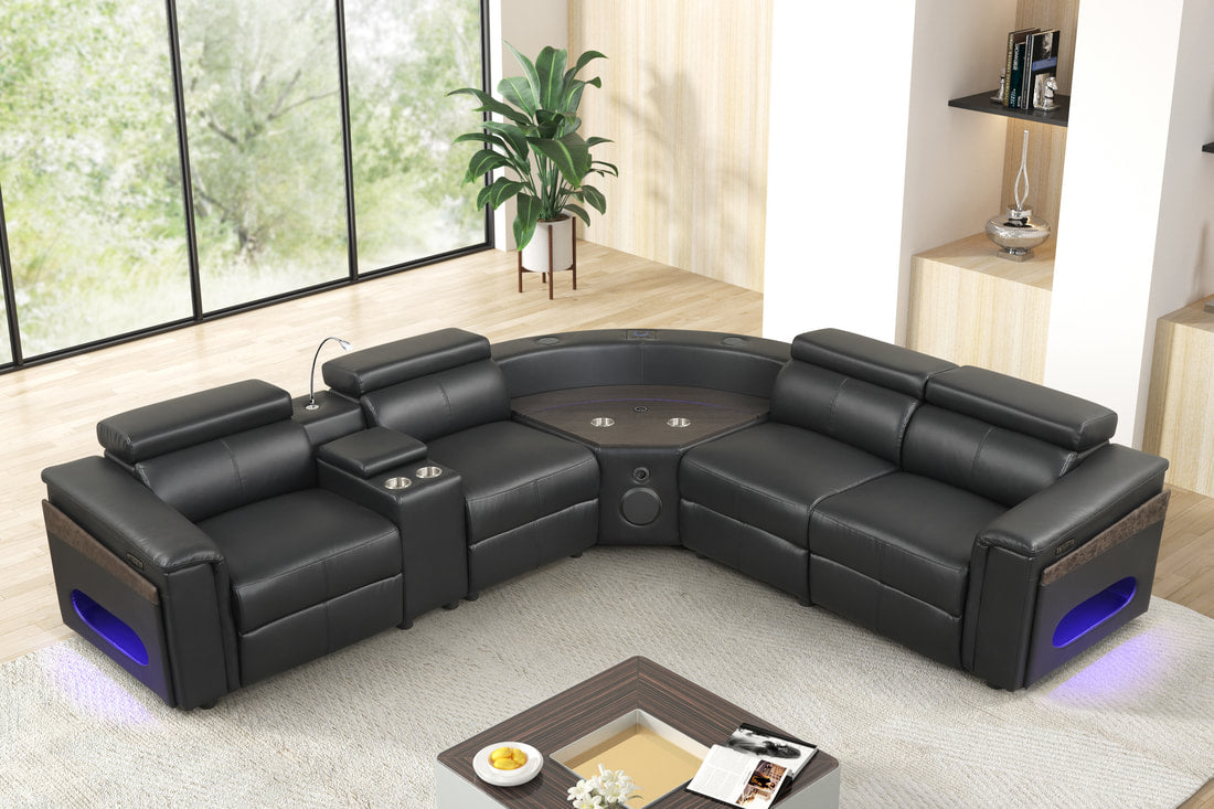 HH Holiday Black Power Reclining Sectional |w/Bluetooth Speakers|