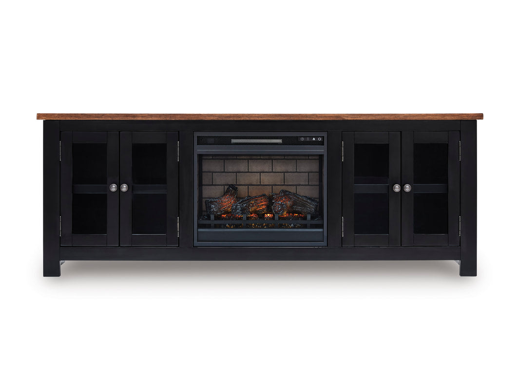 HH Camden 76" TV Stand w/Fireplace | Black/Brown |
