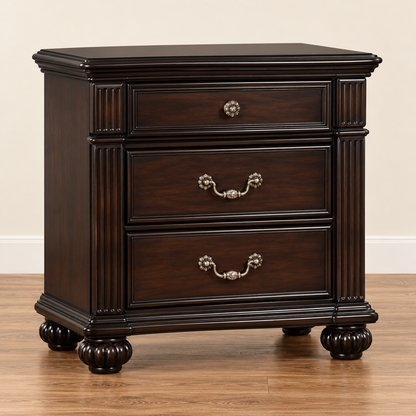 FoA Laurelcrest Queen Floral Panel Bedroom Set | 4PC | Dark Walnut |