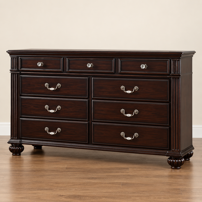 FoA Laurelcrest Queen Floral Panel Bedroom Set | 4PC | Dark Walnut |