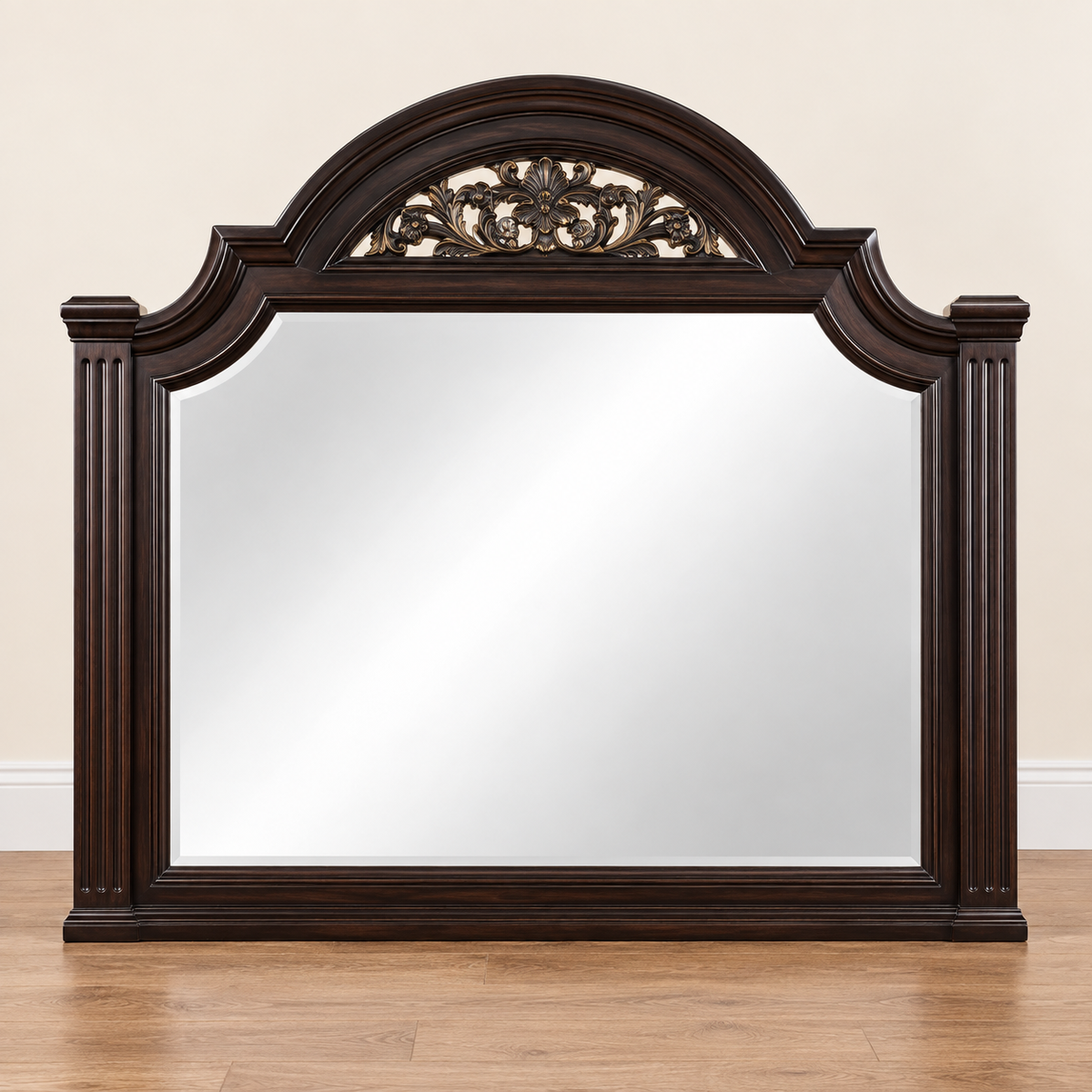 FoA Laurelcrest Queen Floral Panel Bedroom Set | 4PC | Dark Walnut |