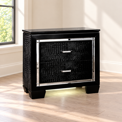 FoA Obsidian Arc LED Upholstered Bedroom Set | 4PC Queen | Black |