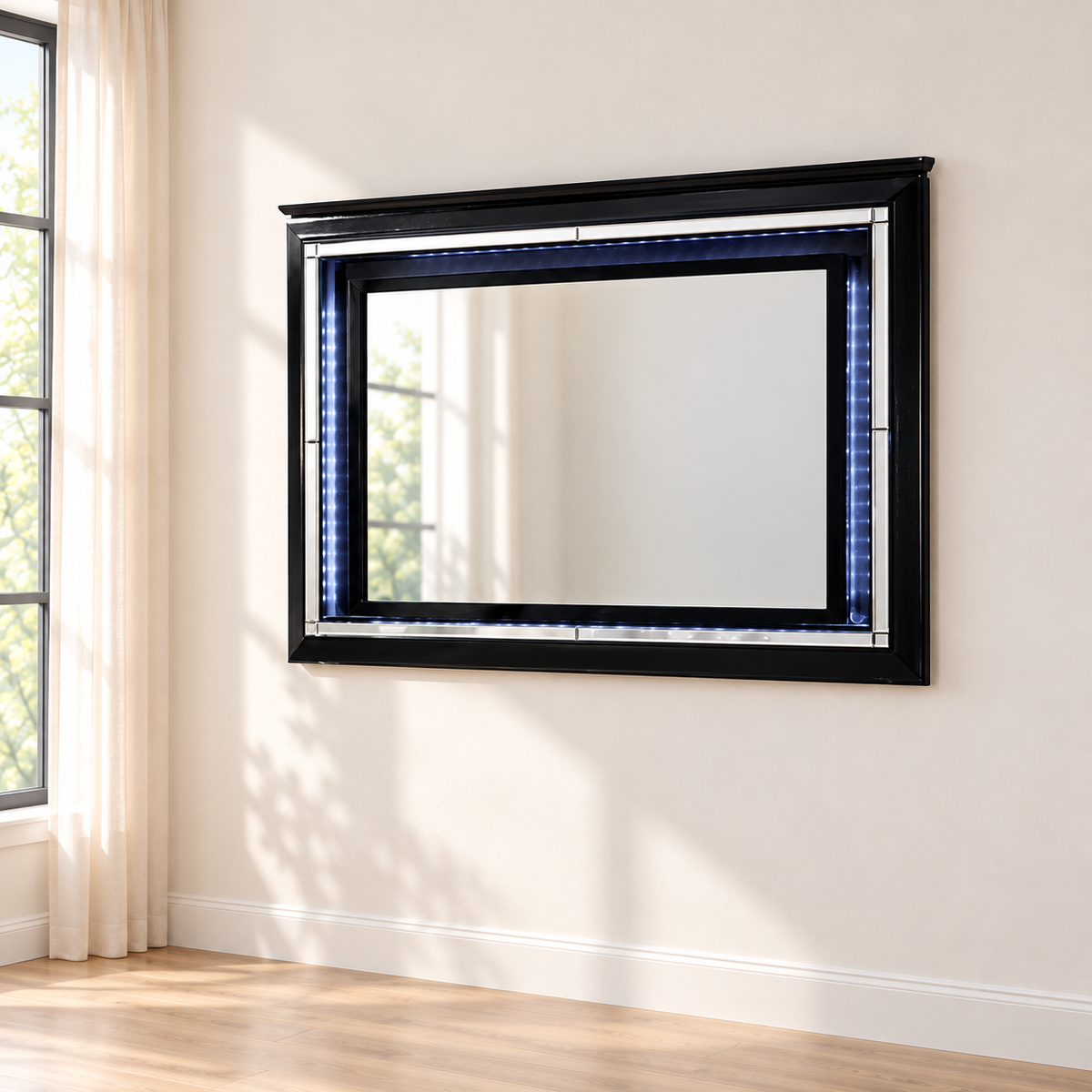 FoA Obsidian Arc LED Upholstered Bedroom Set | 4PC Queen | Black |
