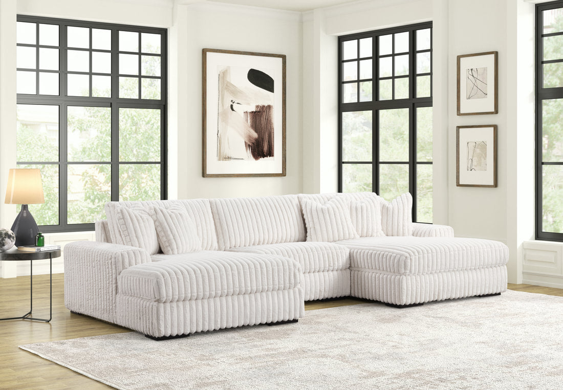 Beige XL Low-Profile Corduroy Sectional with Chaise