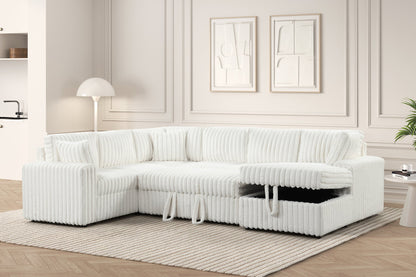 Beige Sleeper Sectional with Storage Chaise & USB Charging