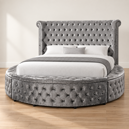 FoA Velvet Halo Queen Round Storage Bedroom Set | 4PC | Gray |