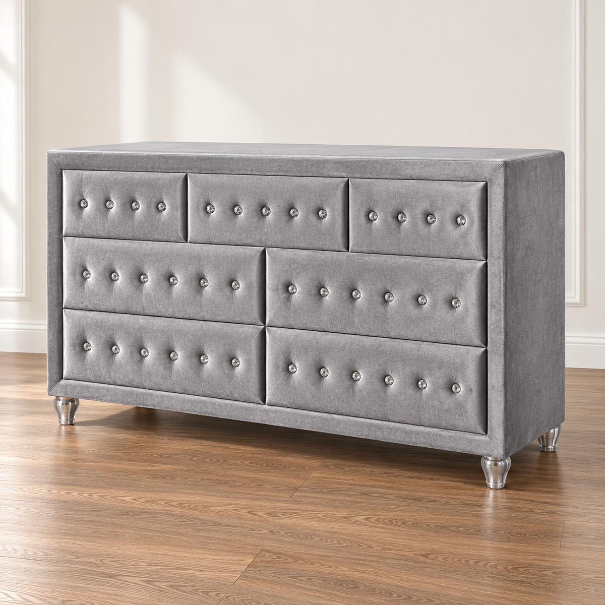 FoA Velvet Halo Queen Round Storage Bedroom Set | 4PC | Gray |