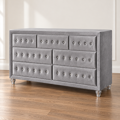 FoA Velvet Halo Queen Round Storage Bedroom Set | 4PC | Gray |