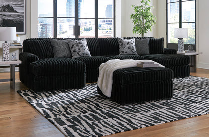 Black Corduroy Sectional with Chaise & Matching Ottoman