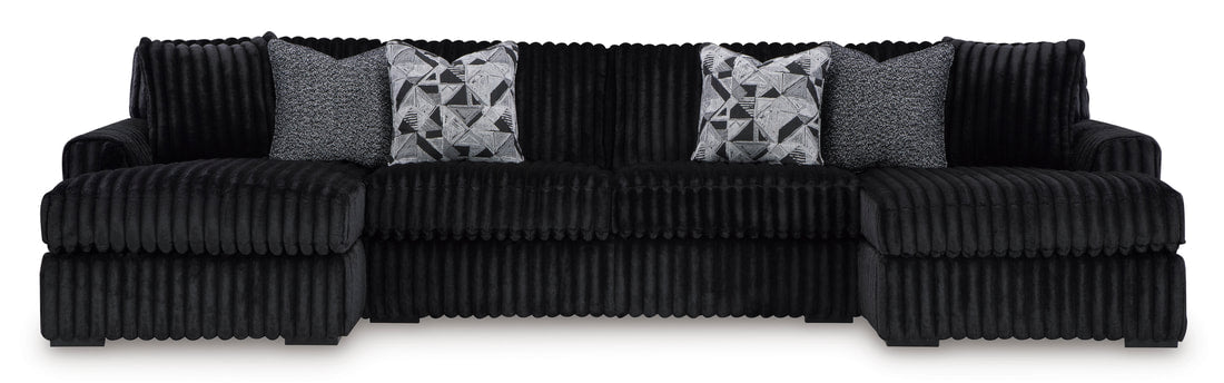Black Corduroy Sectional with Chaise & Matching Ottoman
