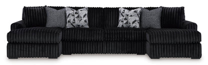 Black Corduroy Sectional with Chaise & Matching Ottoman