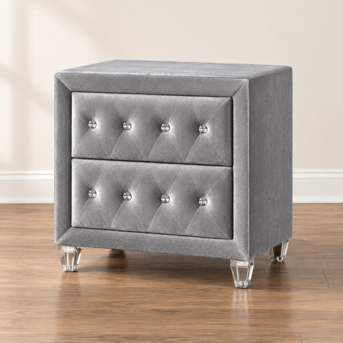 FoA Velvet Crown Queen Step Platform Bedroom Set | 4PC | Gray |