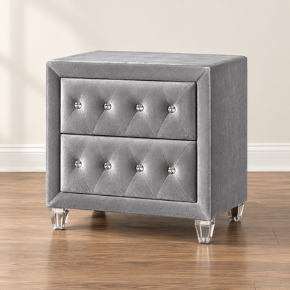FoA Velvet Crown Queen Step Platform Bedroom Set | 4PC | Gray |