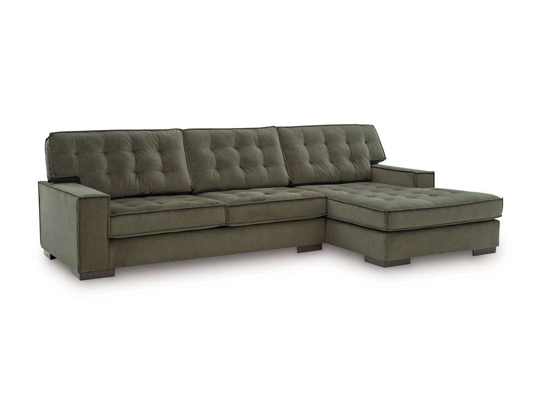 Olive Tufted Fabric Sectional with Chaise