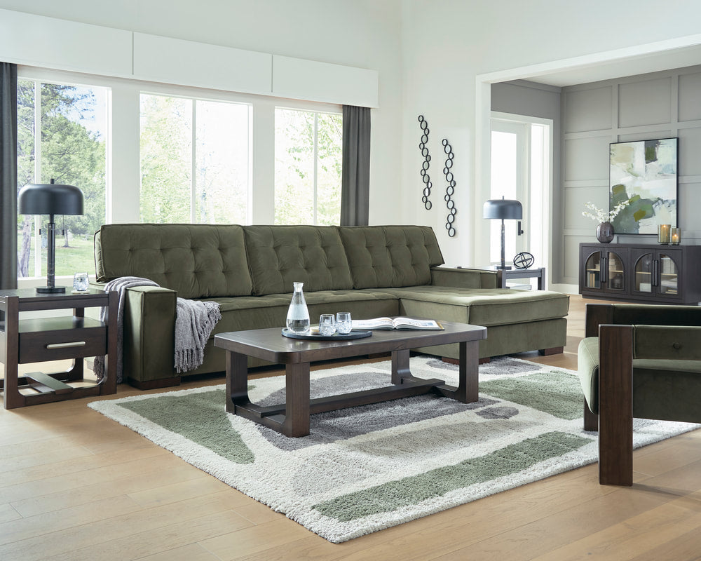 Olive Tufted Fabric Sectional with Chaise