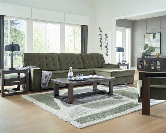 Olive Tufted Fabric Sectional with Chaise