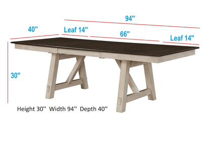 6P W/BENCH CHALK WARMGREY dinng table