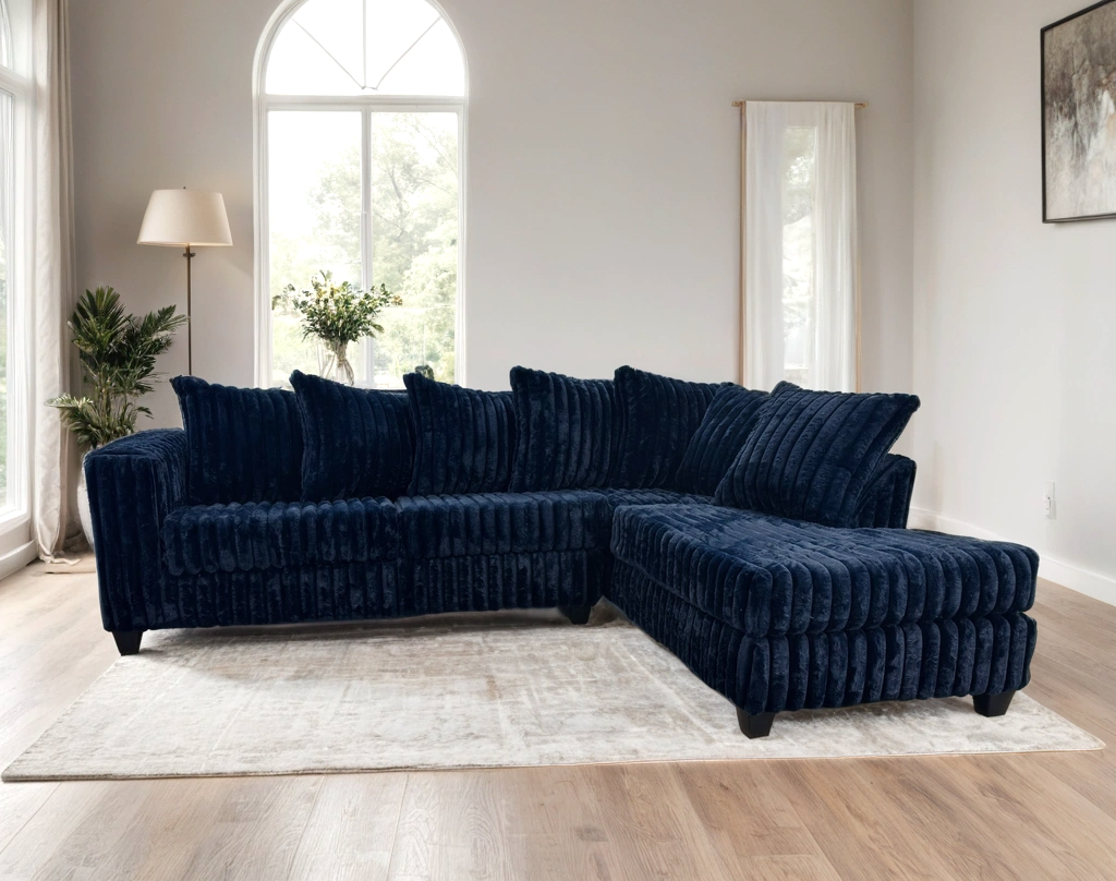 Midnight Cloud Corduroy Sectional with Chaise (Navy Blue)