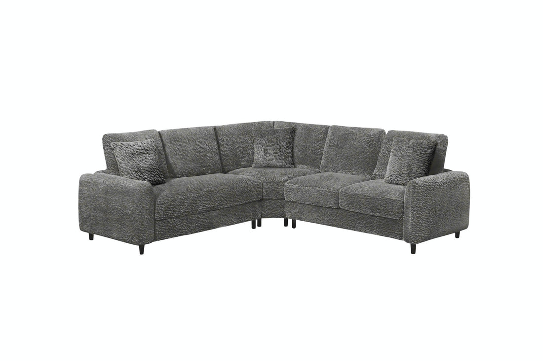 Silver Cloud Teddy Fabric Corner Sectional with USB Ports